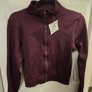 Elegant Maroon Ribbed Bomber Jacket